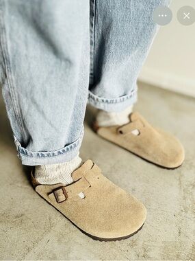 Birkenstock Boston Clog Taupe Suede Soft Footbed 38 US 7.5 8 NWT